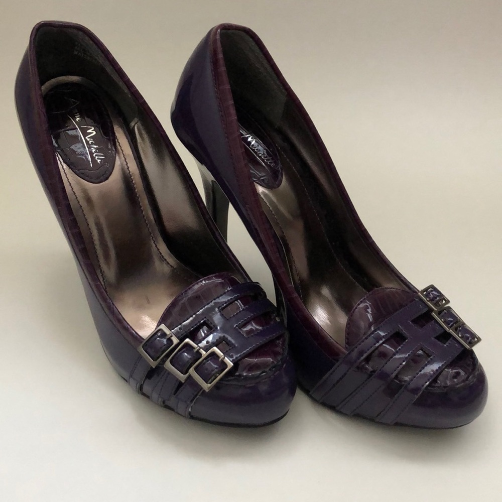Purple loafer style stilettos